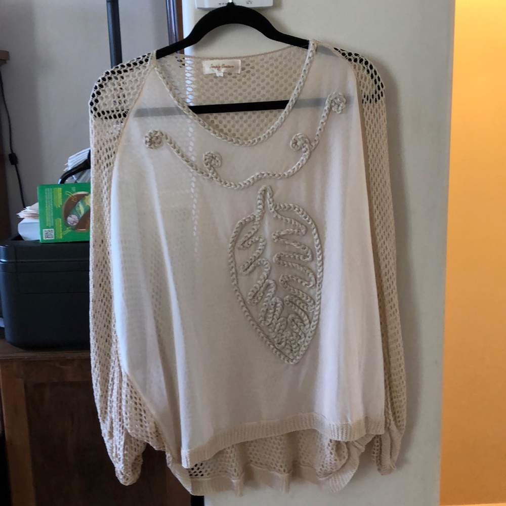 Simply Couture Crochet and chiffon beige long sleeve blouse